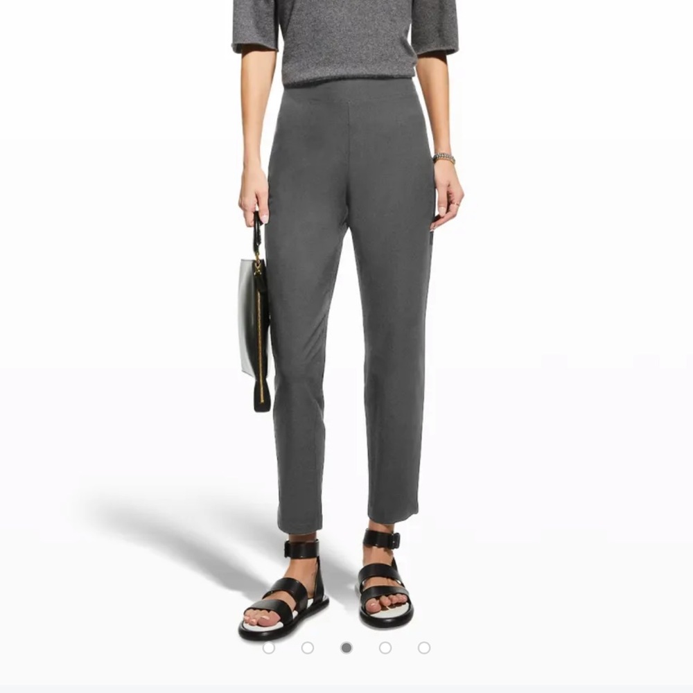 Eileen Fisher Washable Stretch Crepe Slim Ankle Pants- Bark Medium